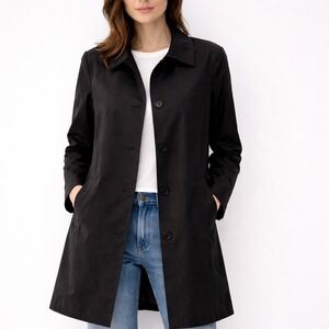 Lauren Ralph Lauren Black Dark Navy Button Front Coat Jacket Minimalist Size L